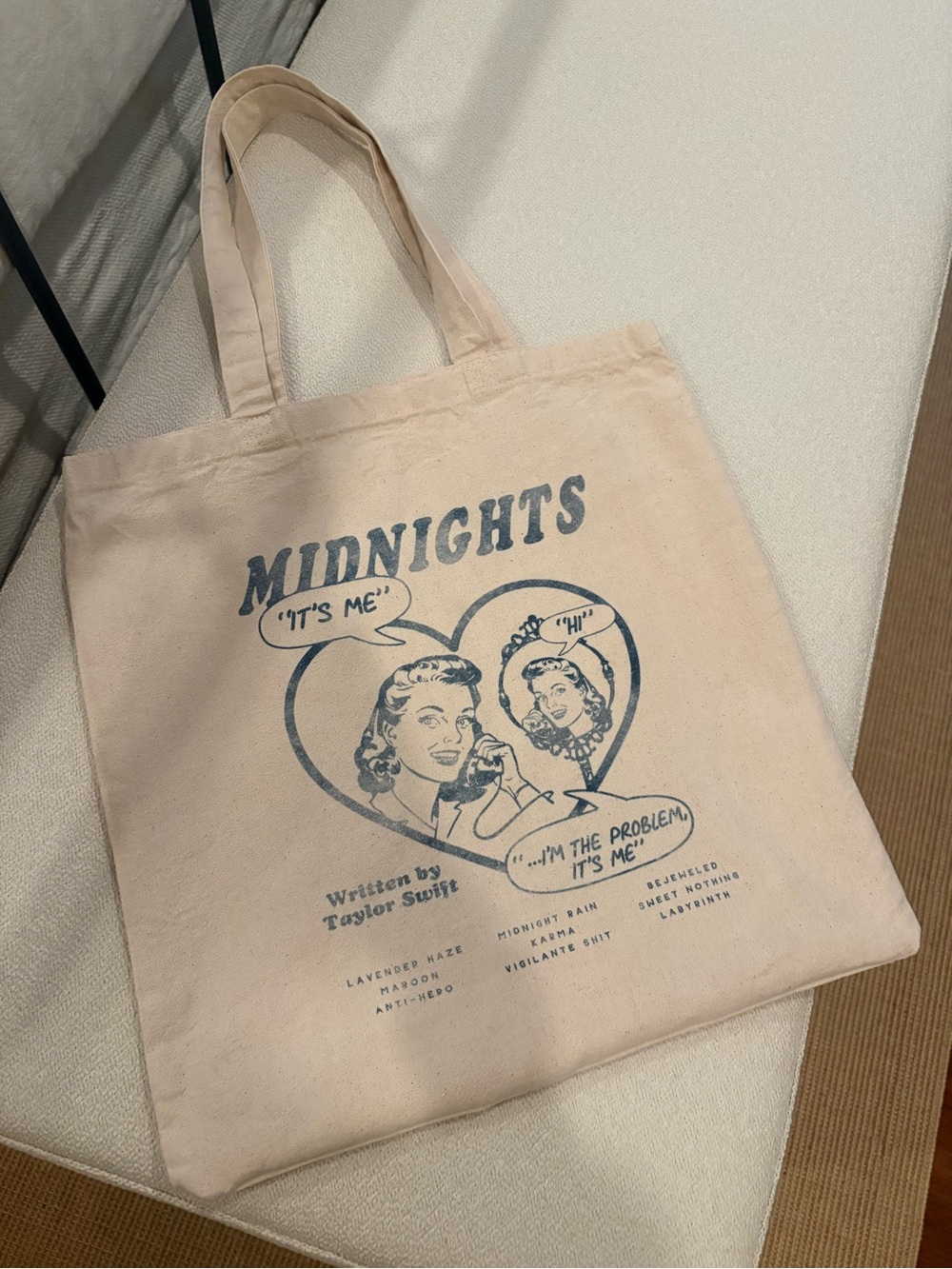 Taylor Swift Midnights Canvas Tote in Pale Beige with Navy Print